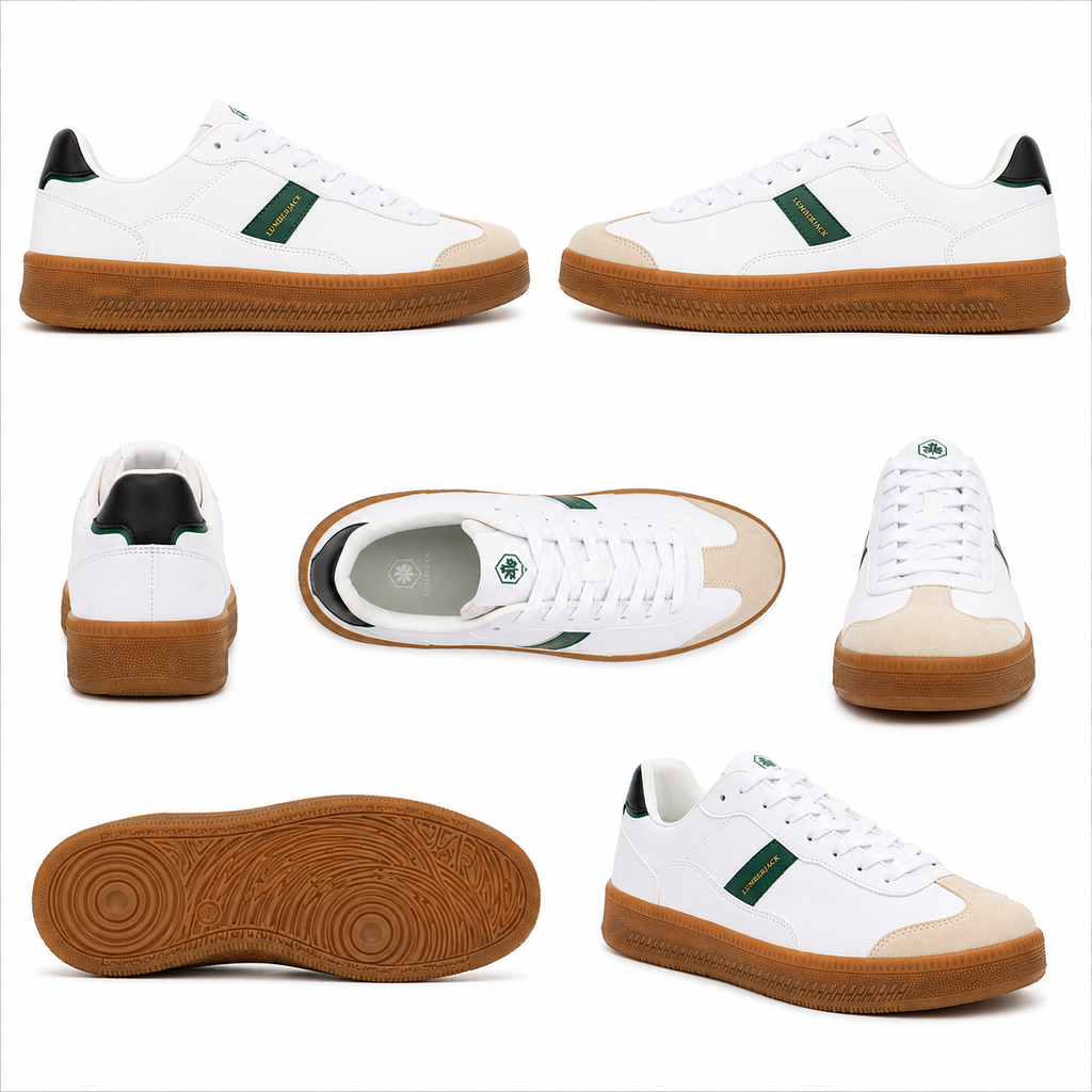 Lumberjack Fofana Men's Low-Profile Gum-Sole Sneakers in Off-White & Green