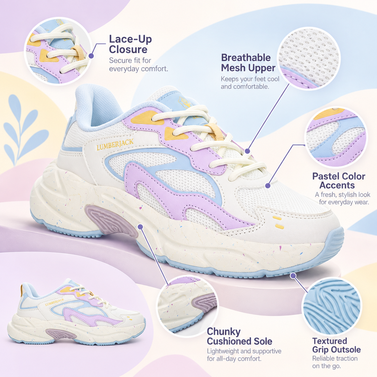 Lumberjack Fanto Women's Chunky Sneakers in White & Lilac