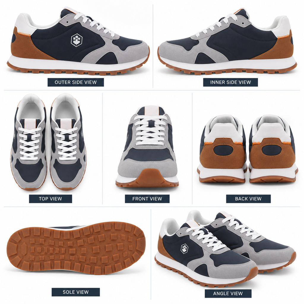 Lumberjack Frag Men's Colour-Block Sneakers in Navy, Grey & Tan