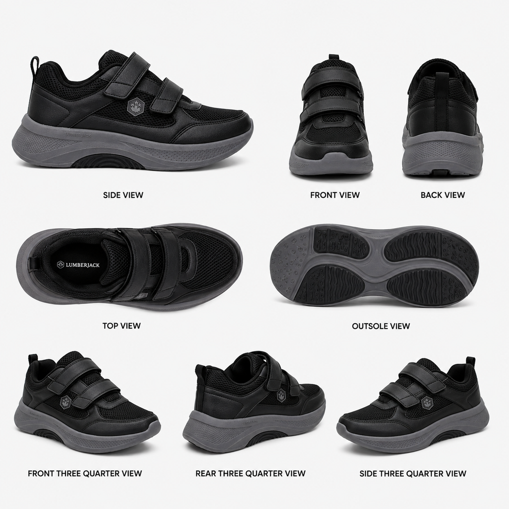 Lumberjack Close Men's Strap Sneakers in Black & Dark Grey