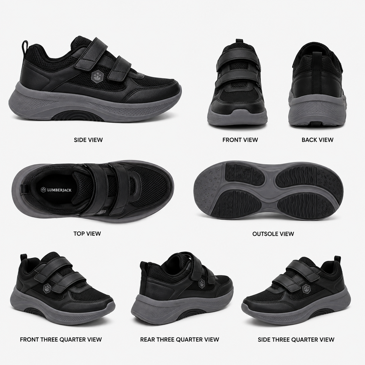 Lumberjack Close Men's Strap Sneakers in Black & Dark Grey