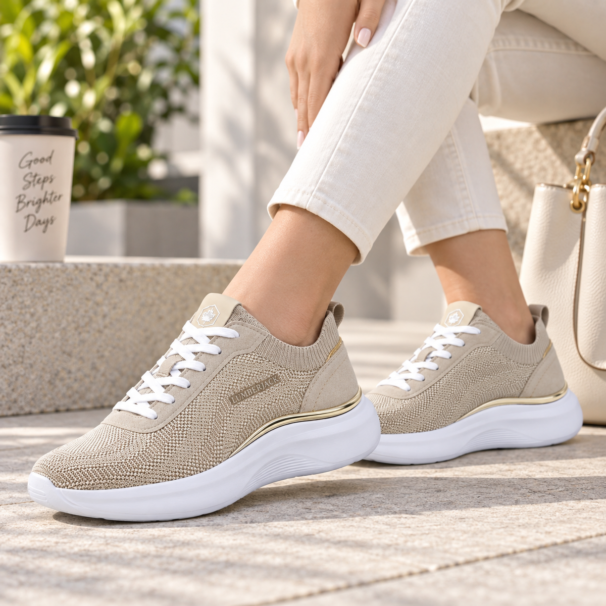 Lumberjack Keira Women's Casual Sneakers in Beige & Gold