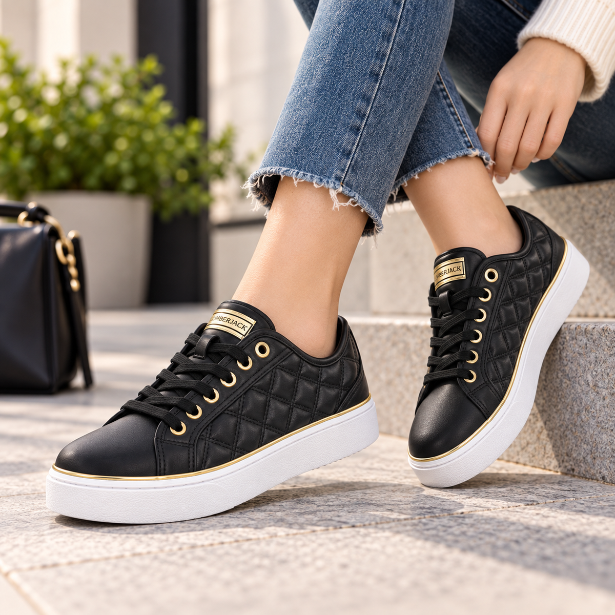 Lumberjack Safiya Women's Quilted Sneakers in Black & Gold