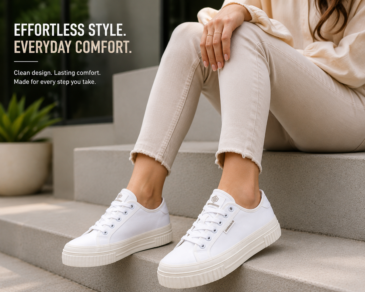 Lumberjack Anya Canvas Lace-Up Sneakers in White & Cream