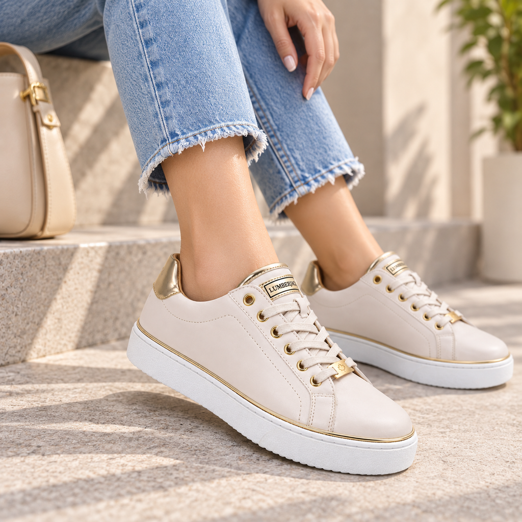 Lumberjack Safiya Women's Metallic-Trim Sneakers in Sand & Gold