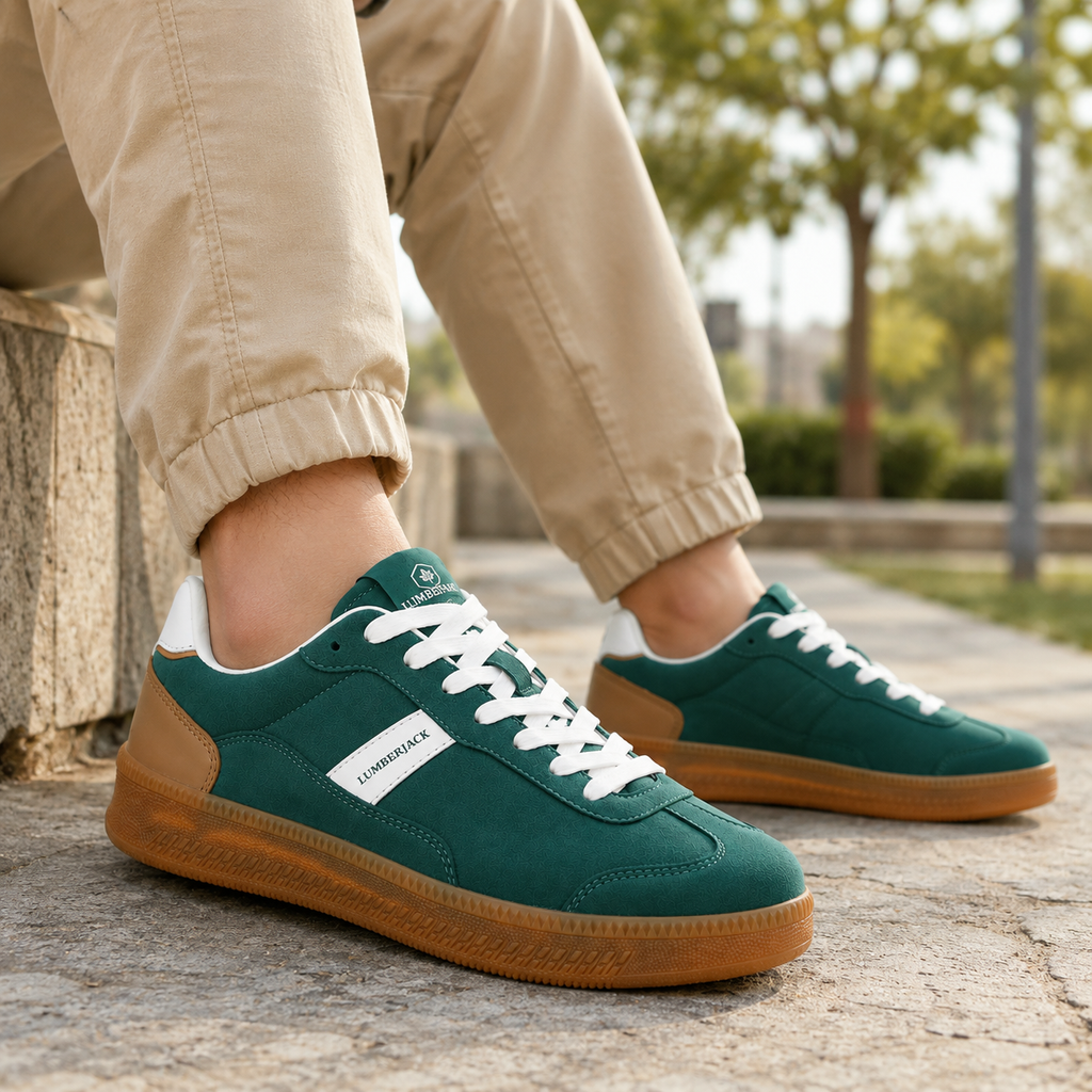 Lumberjack Fofana Men's Suede-Look Gum-Sole Sneakers in Green