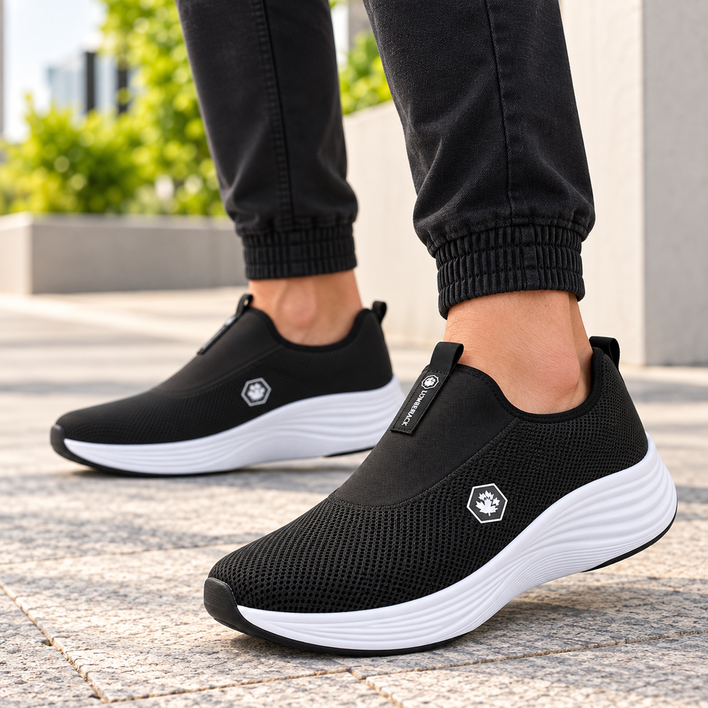 Lumberjack Talara Men's Laceless Mesh Sneakers in Black & White