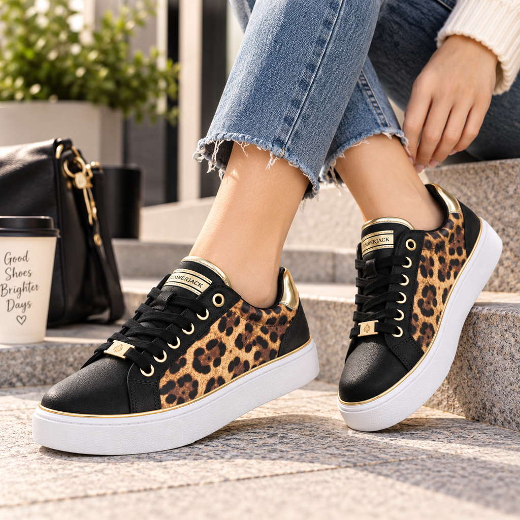 Lumberjack Safiya Women's Leopard Print Sneakers in Black