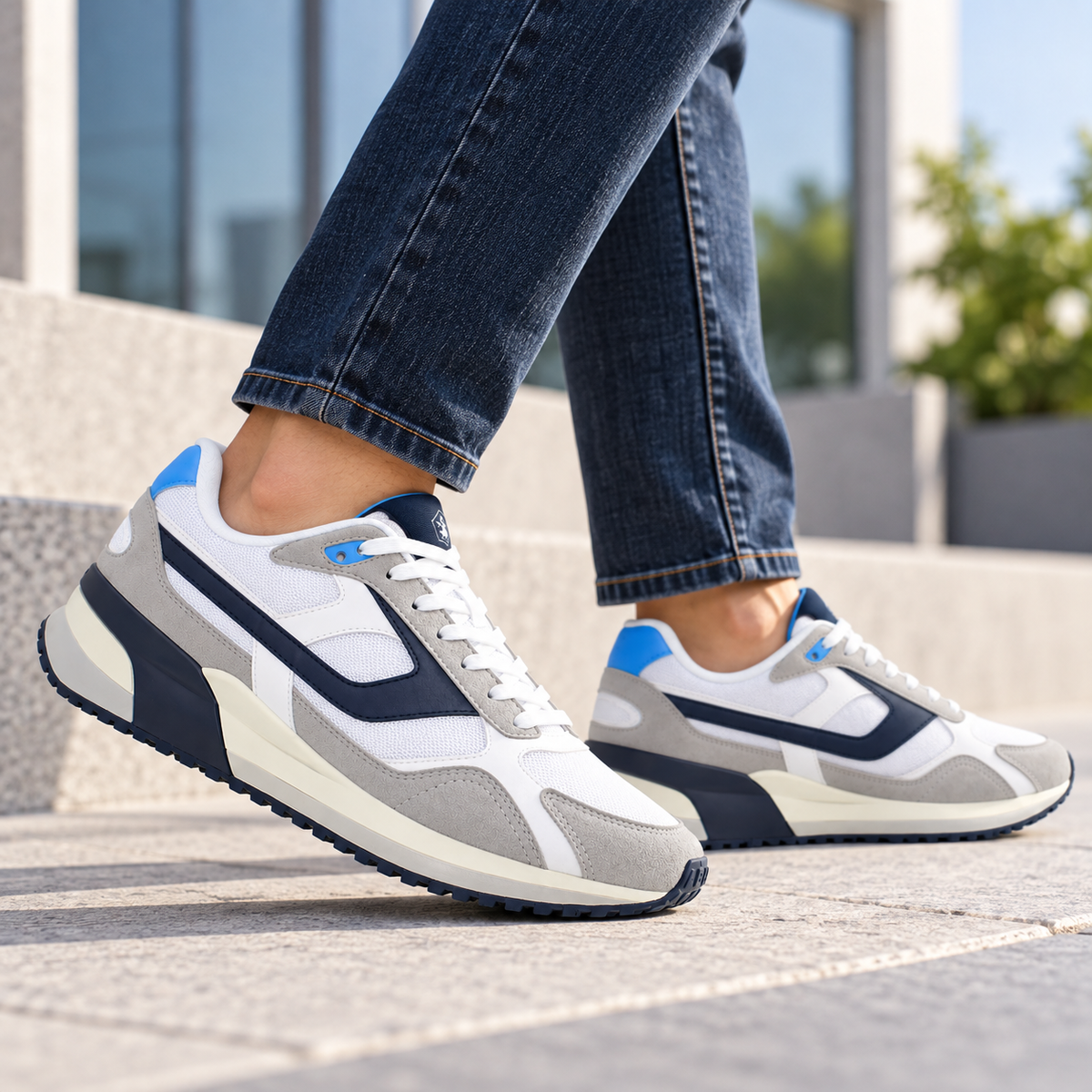Lumberjack Erre Men's Retro Sneakers in Ice Grey & White