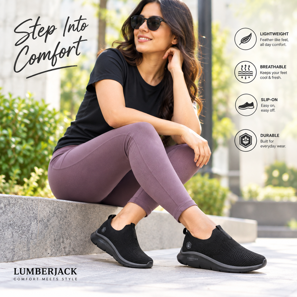 Lumberjack Lvory Women's Knit Slip-On Sneakers in Black