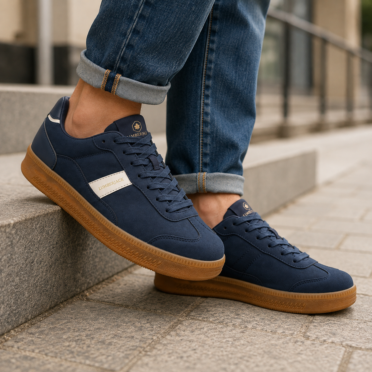 Lumberjack Fofana Men's Suede-Look Gum-Sole Sneakers in Navy
