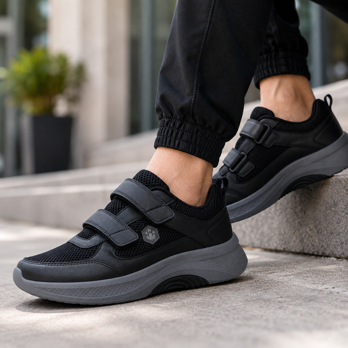 Lumberjack Close Men's Strap Sneakers in Black & Dark Grey