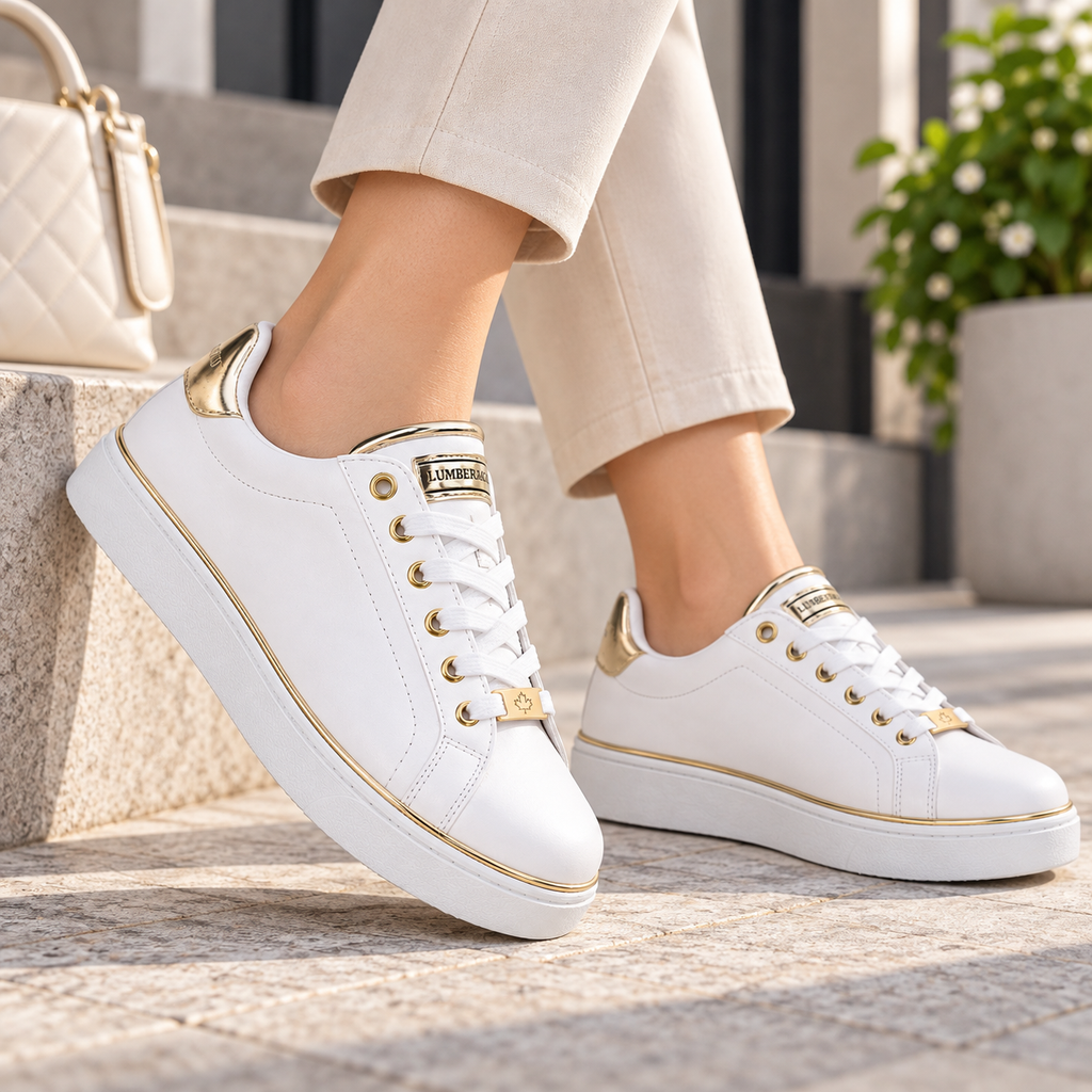 Lumberjack Safiya Women's Gold-Accent Sneakers in White