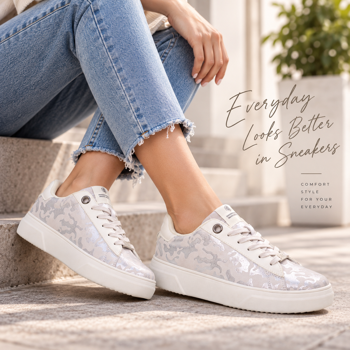 Lumberjack Geller Women's Metallic Camo Sneakers in White