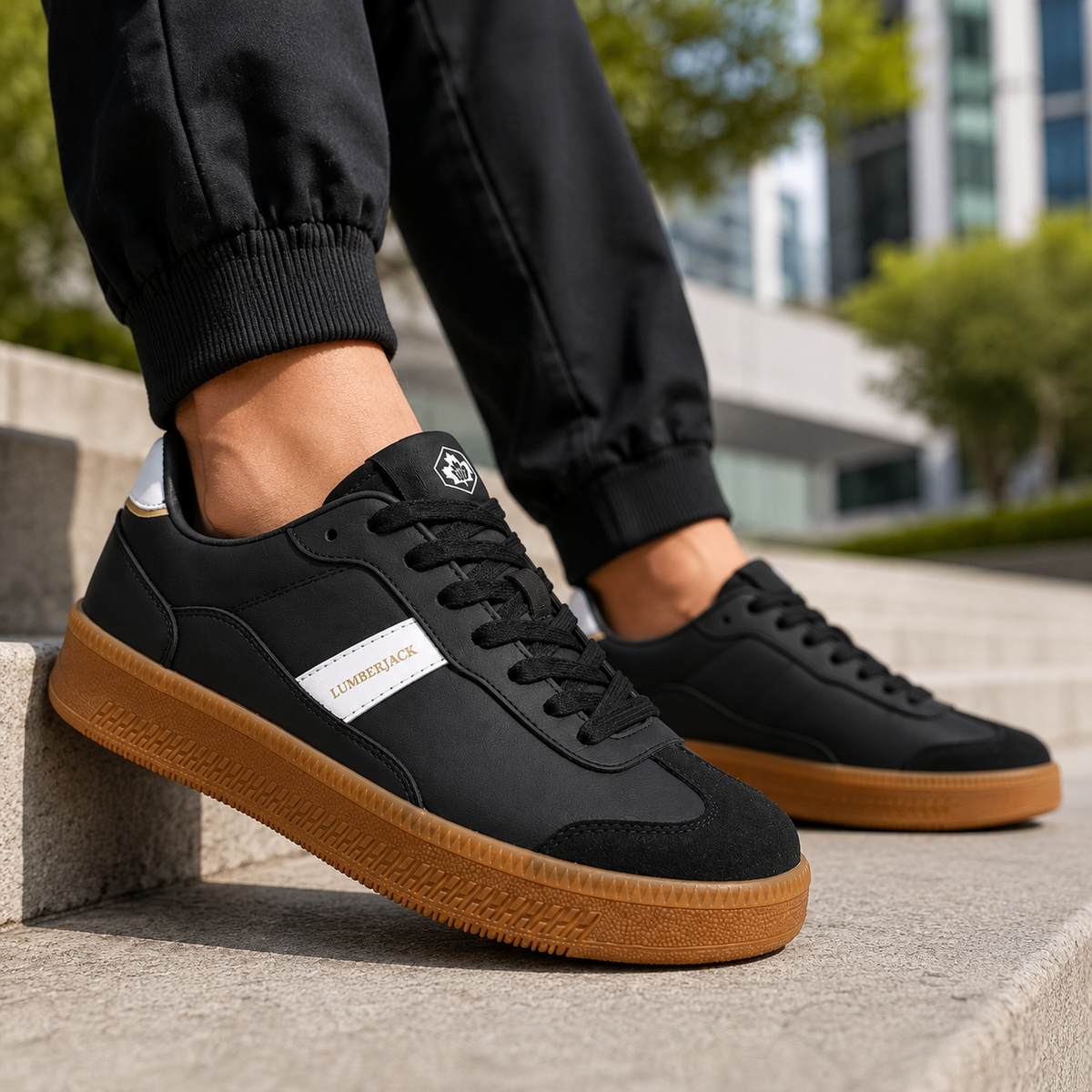 Lumberjack Fofana Men's Low-Profile Gum-Sole Sneakers in Black