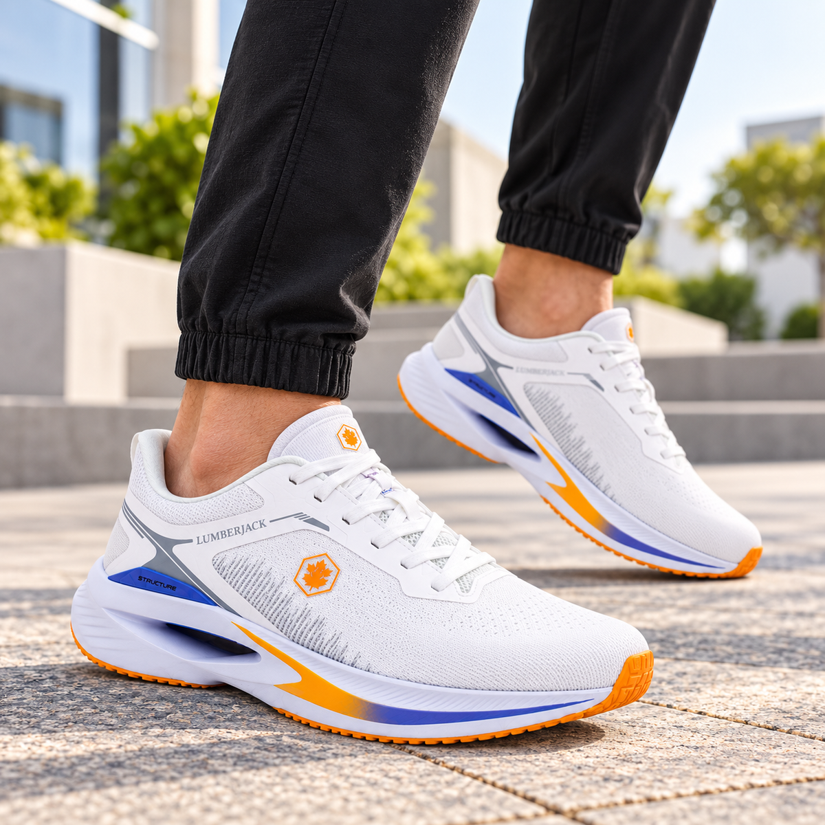Lumberjack Cest Men's Cushioned Sneakers in White & Orange