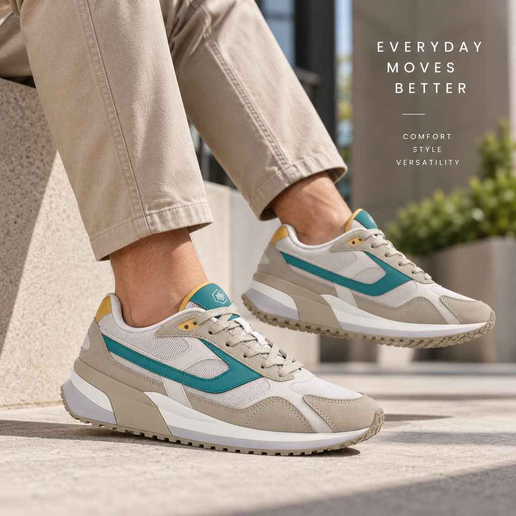 Lumberjack Erre Men's Retro Sneakers in Light Sand & Teal