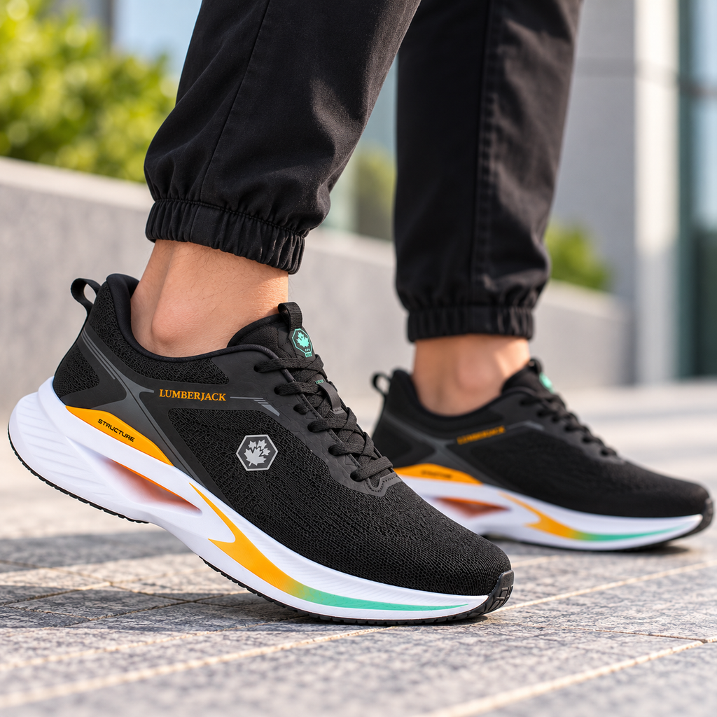 Lumberjack Cest Men's Cushioned Sneakers in Black & Orange