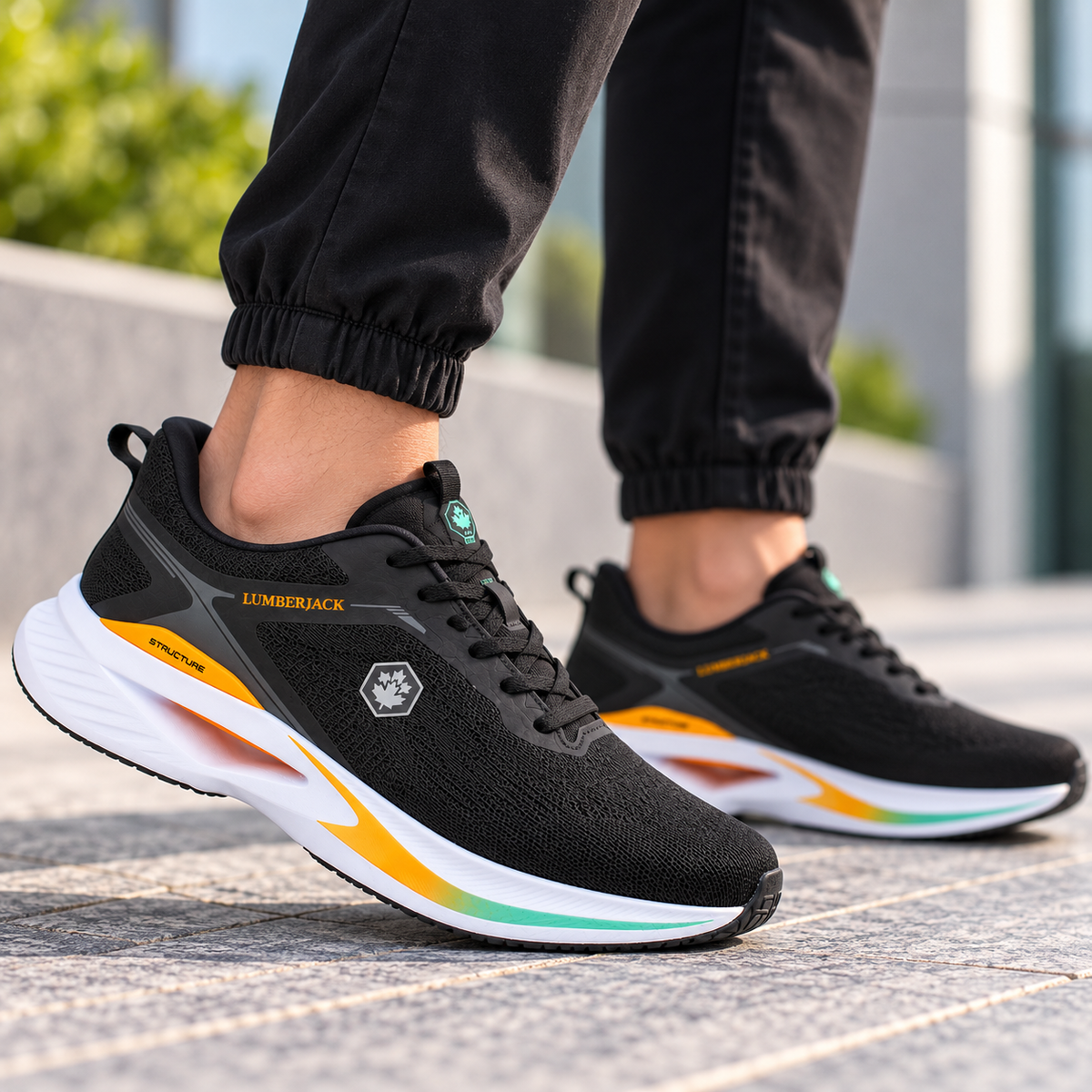 Lumberjack Cest Men's Cushioned Sneakers in Black & Orange