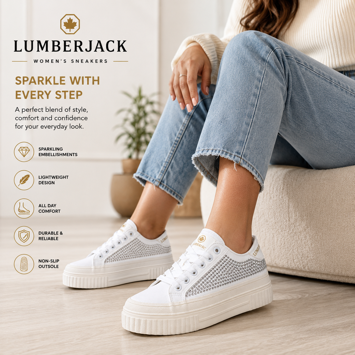 Lumberjack Anya Women's Embellished Platform Sneakers in White