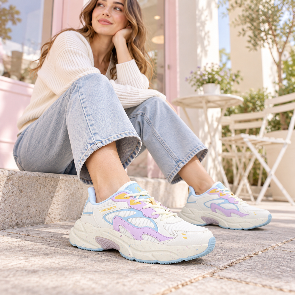 Lumberjack Fanto Women's Chunky Sneakers in White & Lilac