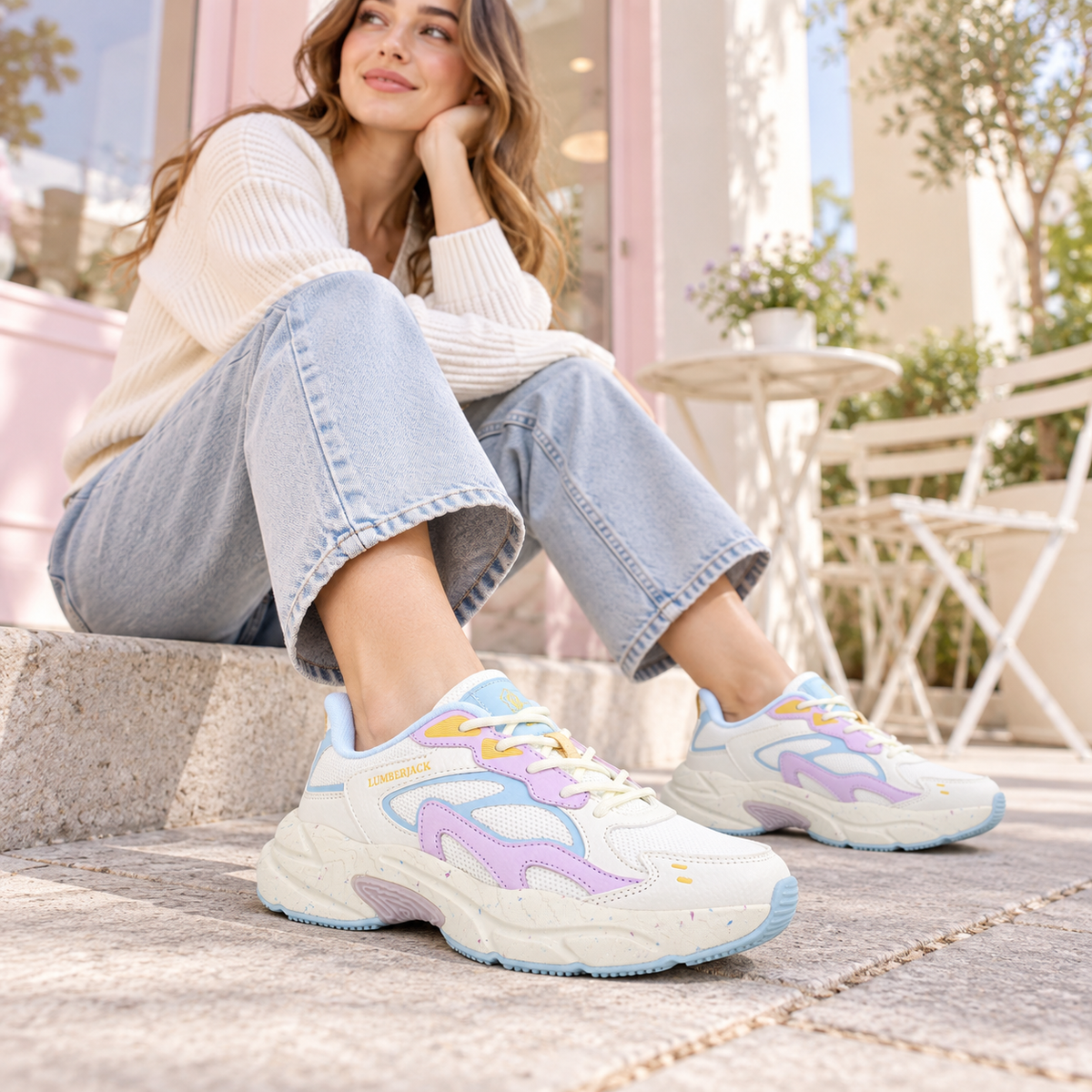 Lumberjack Fanto Women's Chunky Sneakers in White & Lilac